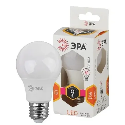 Фото для Лампочка светодиодная ЭРА STD LED A60-9W-827-E27 9Вт груша теплый белый свет
