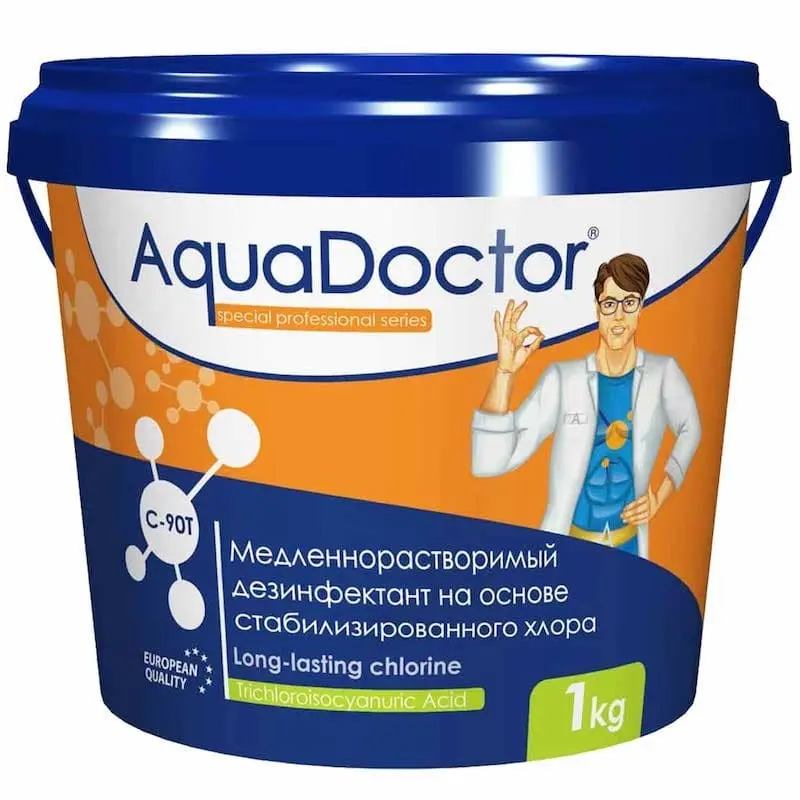 Дезинфектант для бассейна на основе хлора длительного действия AquaDoctor C-90T 1 кг