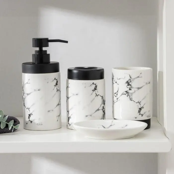 Набор аксессуаров для ванной комнаты «Мраморный металл», 4 предмета, цвет белый