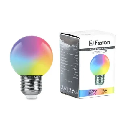 Лампа светодиодная Feron LB-37 Шарик матовый E27 1W RGB плавная сменая цвета, 38116