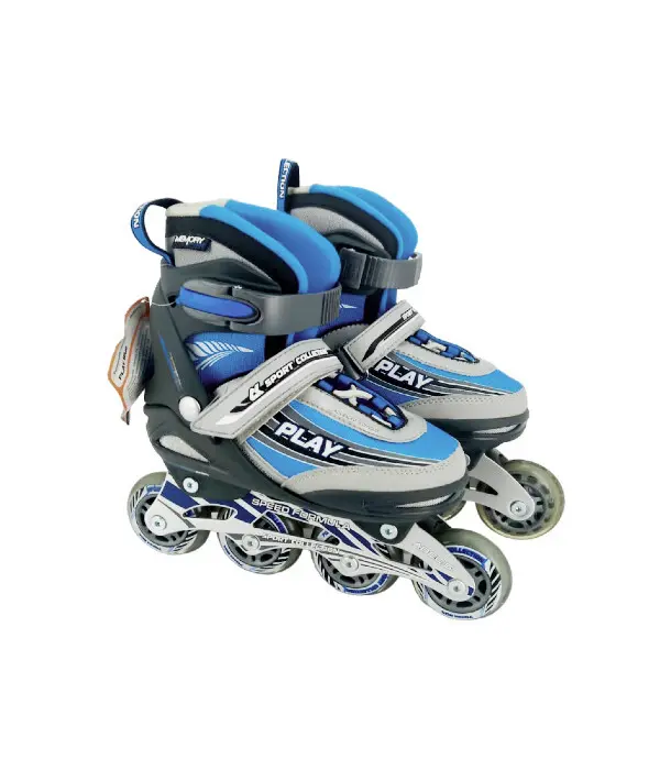 Коньки роликовые раздвижные PLAY Inline Skates , размер 31-34, цвет серый/голубой