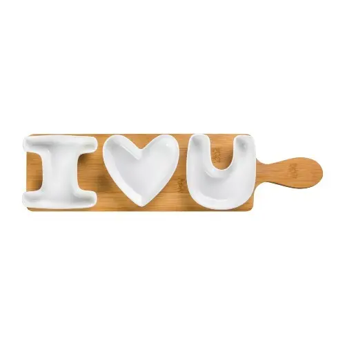 Набор 3-х сервировочных блюд "I love you", на деревянной подставке, 42x11x4 см, 100 мл, 540255