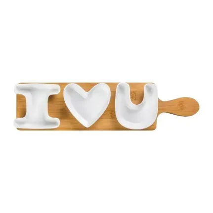 Фото для Набор 3-х сервировочных блюд "I love you", на деревянной подставке, 42x11x4 см, 100 мл, 540255