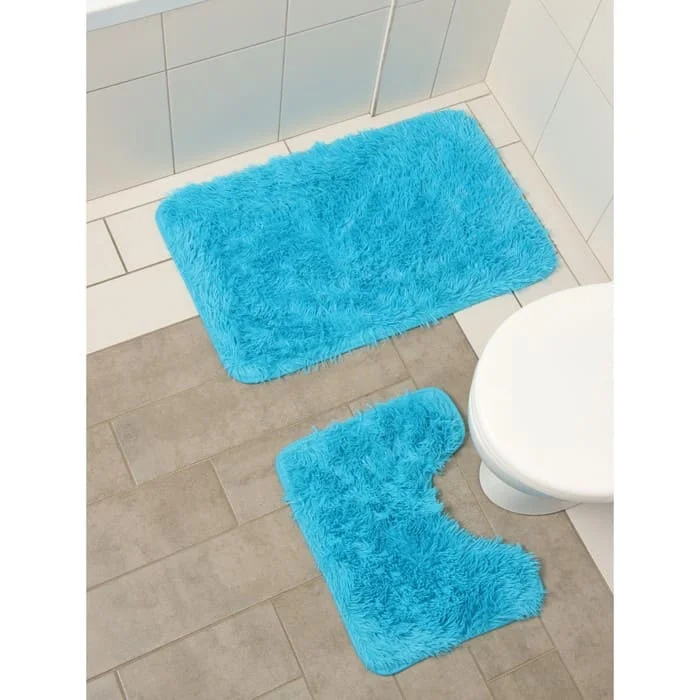 Набор ковриков 2 шт, для ванной и туалета 40?50, 50?80 см Доляна «Пушистик», цвет голубой