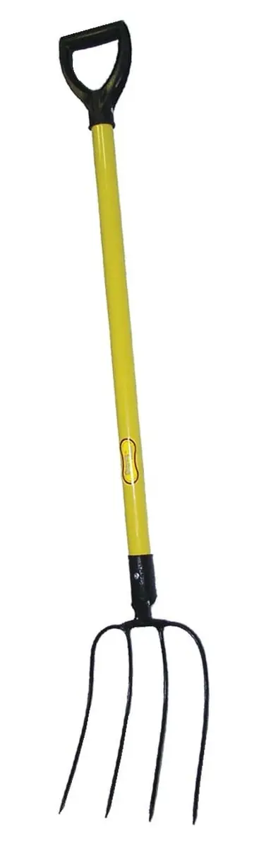 Вилы 4-х рогие навозные с желтым металлизированным черенком и V-ручкой, 030214