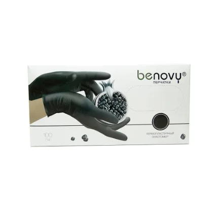 Фото для Перчатки из термопластичного эластомера, текстурированные, черные BENOVY L № 100