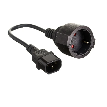 Фото для Переходник питания ExeGate Power EC-30P (C14->Евророзетка Schuko) VDE-250V-3*0.75mm2, медь, черный, 0.15м