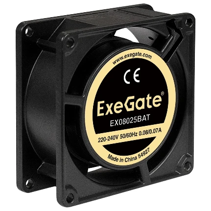 Фото для Вентилятор 80x80x25 ExeGate EX08025BAT (80x80x25 мм, 2-Ball (двойной шарикоподшипник), алюминиевый корпус, клеммы, 2600RPM, 32dB