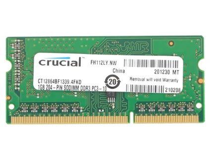 Фото для Память SO-DIMM DDRIII 1Gb PC1333 Crucial (CT12864BF1339) RTL (PC3-10600) CL9 SODIMM 204pin 1.35V/1.5V