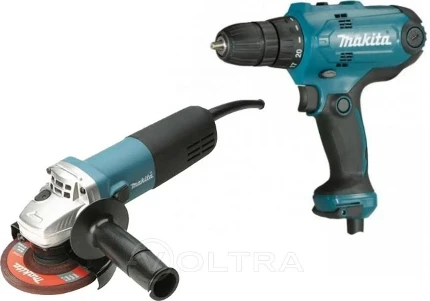 Фото для Набор электроинструментов Makita DK0121 УШМ GA5030 (720Вт, круг 125мм)+ дрель-шуруповерт DF0300 (320Вт, быстрозажимной патрон, 2