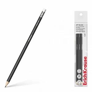 Фото для КАРАНДАШ HB ERICH KRAUSE JET BLACK 4ШТ С ЛАСТИКОМ