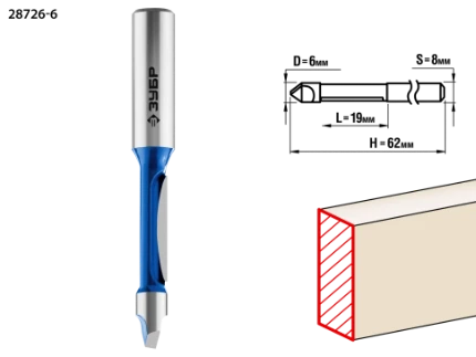 Фото для Фреза кромочная прямая со сверлом, D6,H19,L62 //ЗУБР