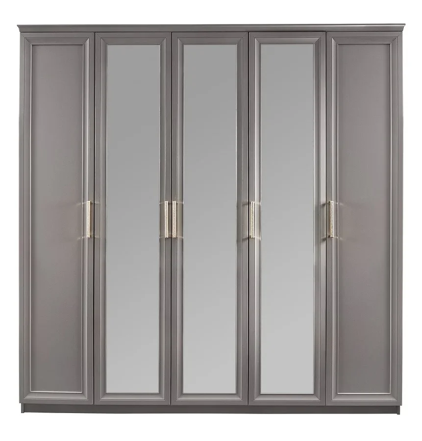 Шкаф "МОККО" 5-дверный с зеркалом серый камень