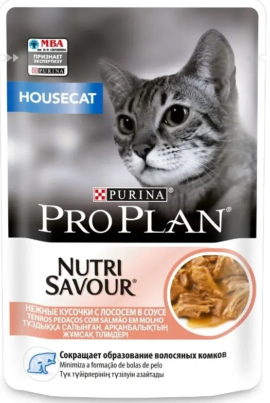 Pro Plan Nutri Savour м/п д/взрослых кошек, живущих дома, с лососем в соусе, 85 г