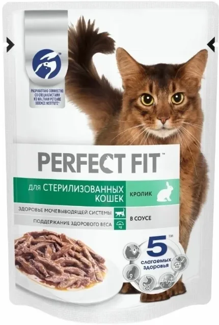 Фото для Perfect Fit Влажный корм для стерилизованных кошек, кролик в соусе, 75 г