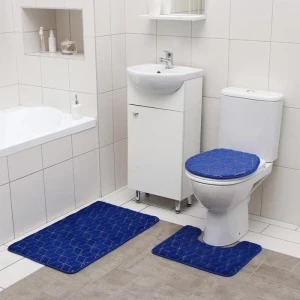 Фото для Набор ковриков для ванны и туалета ГЕОМЕТРИК 35х40см/40х50см/50х80см 3шт синий