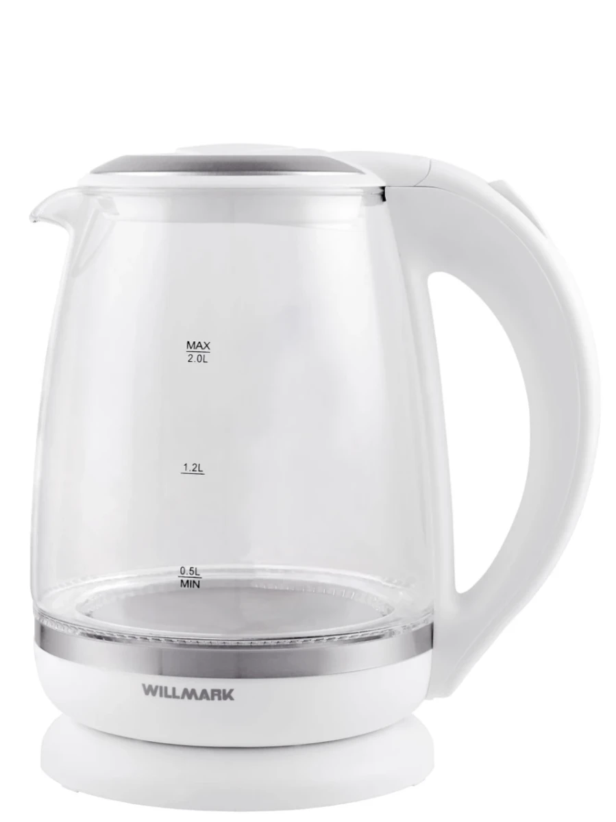Чайник WILLMARK WEK-2005G Стекло БЕЛЫЙ (2,0л,LED-подсв)