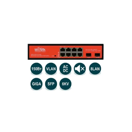 Фото для Неуправляемый коммутатор Wi-Tek WI-PS310GF 8PoE порта 1000Base-T+2 SFP,PoE IEEE 802.3at/af до 150Вт