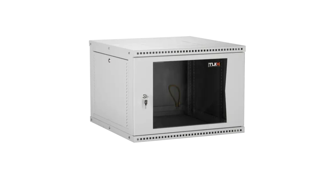 Фото для Шкаф сетевой настенный разборный 19" TLK TWI-126045-R-G-GY 12U, 600*569*450 мм, стекл. дверь, серый