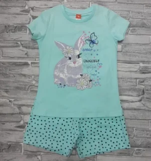 Фото для Комплект для девочки(футболка + шорты) принт "Кролик" 104,110,122 хлопок