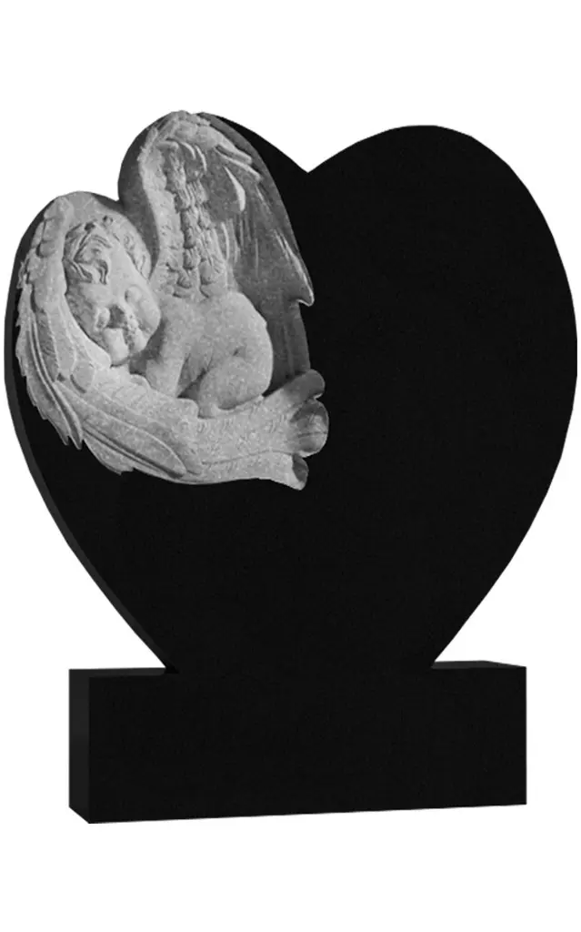 Детские памятники на могилу гранитные черные ВАР-168 "Ангел и Сердце" (премиум-класс)