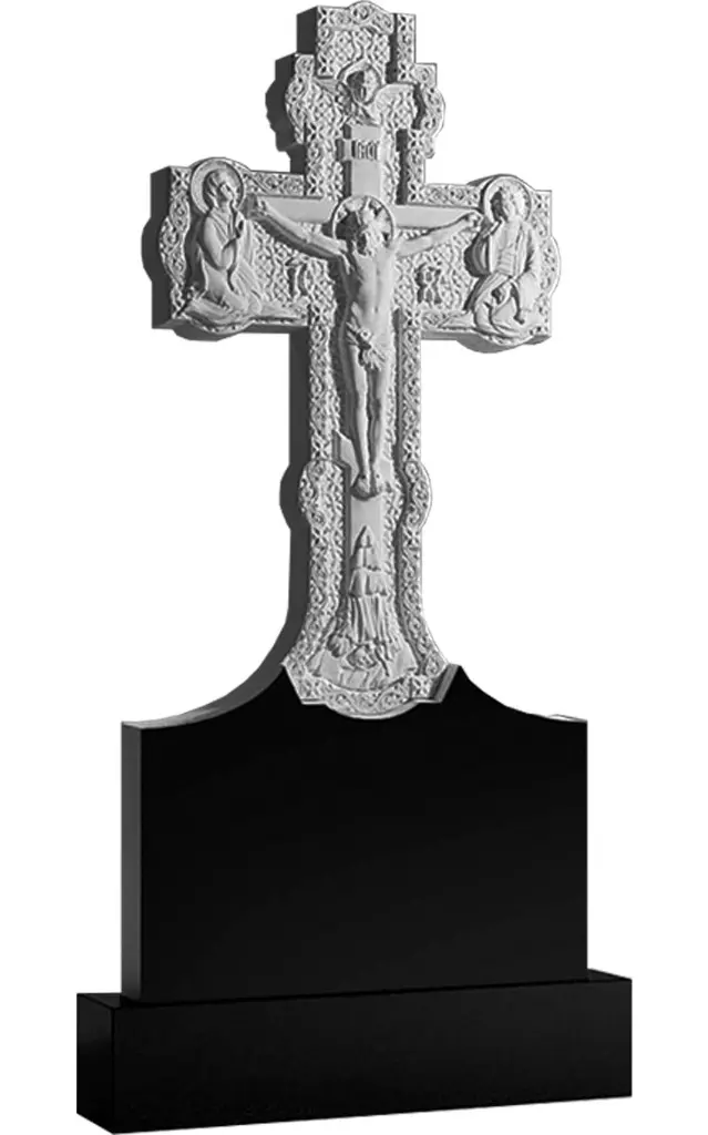 Памятник крест на могилу. Гранитные памятники вертикальные резные черные ВАР-70 (премиум-класс)