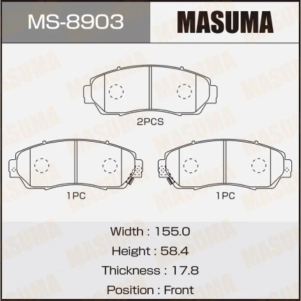 Фото для Колодки тормозные дисковые Masuma передние, комплект на ось (4 шт), арт. MS-8903