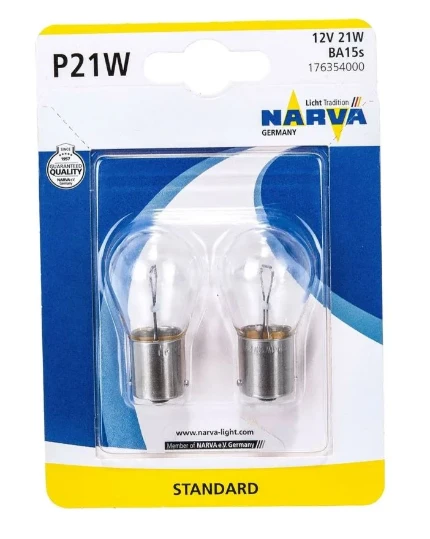 Фото для Автолампа 12V P21W 21W цоколь BA15s блистер 2шт NARVA