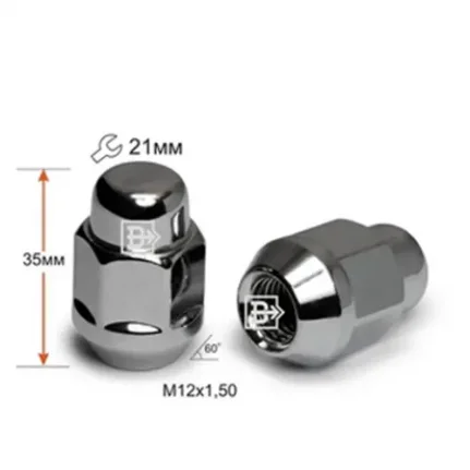 Фото для Гайка Cr M12X1,50 Хром высота 35 мм Конус с выступ., закр., ключ 21мм 901445 Cr