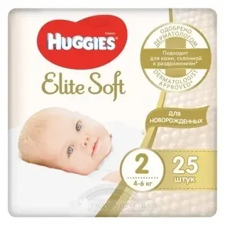 HUGGIES, Подгузники "Elite Soft" 2 (4-6 кг) 25 шт.
