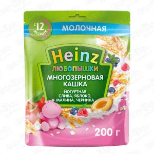 Каша Heinz Любопышки молочная йогурт-слива-яблоко-малина-черника 200г с 12мес БЗМЖ