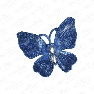 Фото для Украшение елочное бабочка синяя глянецевая пластиковая 10см