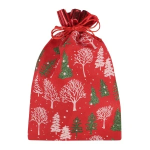 Фото для Мешок новогодний Лес для подарков красный 20х31см