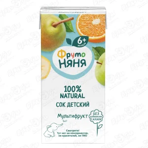 Сок ФрутоНяня груша-яблоко-банан-апельсин 200мл с 6мес