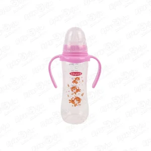 Бутылка babyland с ручками и силиконовой соской 240мл с 6мес розовая