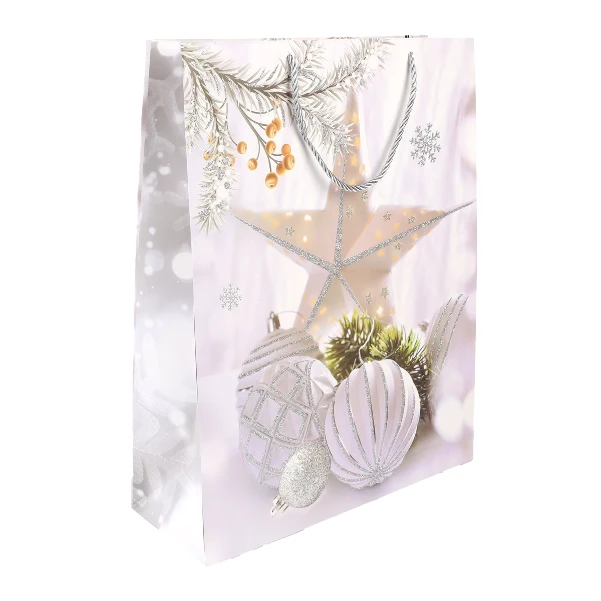Фото для Пакет подарочный новогодний с серебристой звездой 40х31х10см