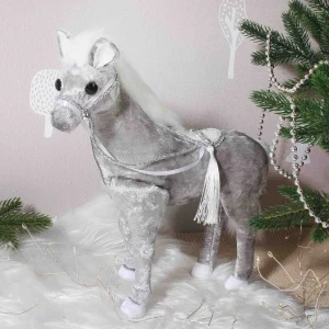 Фото для Фигурка декоративная Лошадь Символ 2026года с блестящими элементами серебристая 29см