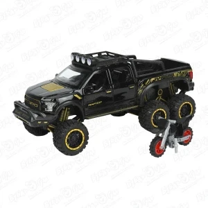 Фото для Модель авто Lanson Toys Ford Raptor черно-желтый с мотоциклом 1:24 21см с 7лет