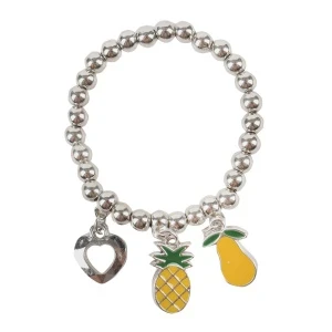 Фото для Браслет из бусин с цветными подвесками серебристый