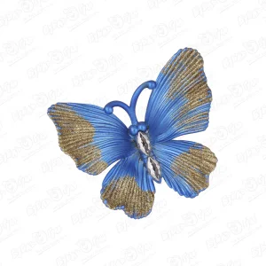 Украшение елочное Бабочка матовая синяя 10см