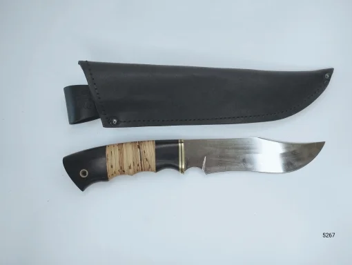 Нож "Леший" сталь Х12МФ (граб+береста, латунь с проставкой+трубка)