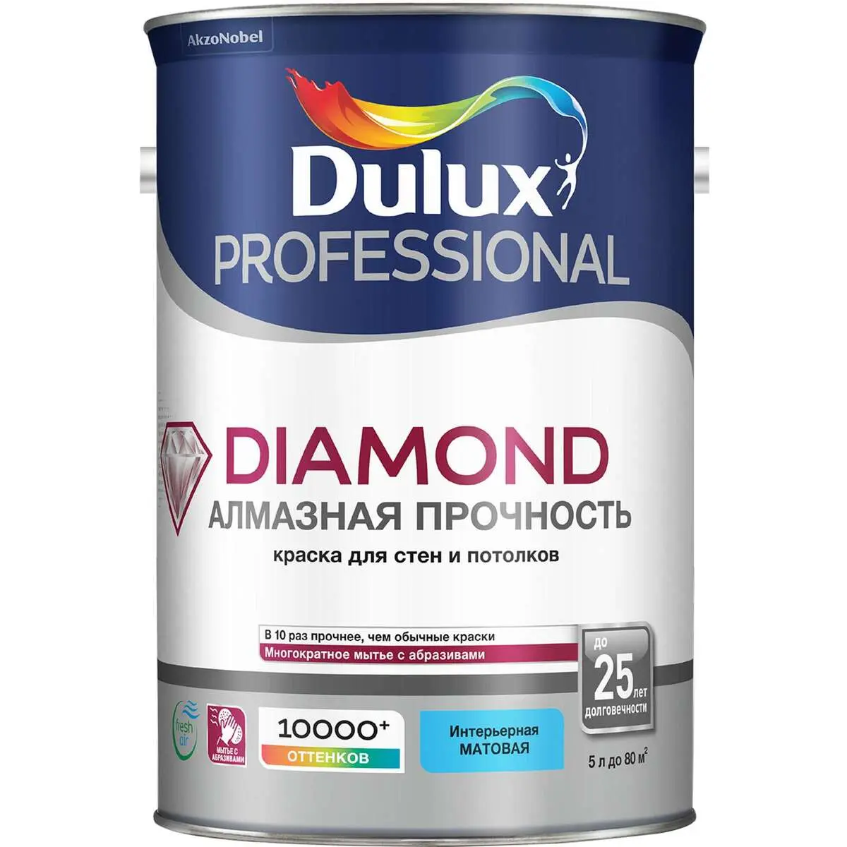 Краска в/д для стен и потолков, матовая Dulux Diamond Matt BW 10 л AkzoNobel