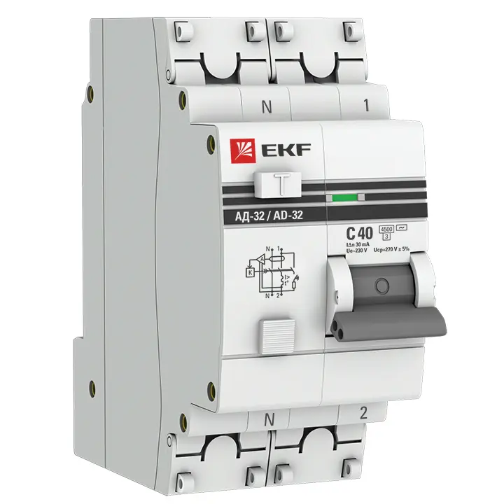 Дифференциальный автомат 1P+N С40А/30мА тип AС, 4,5кА, АД-32 электронный, защита 270в ЭКФ PROxima