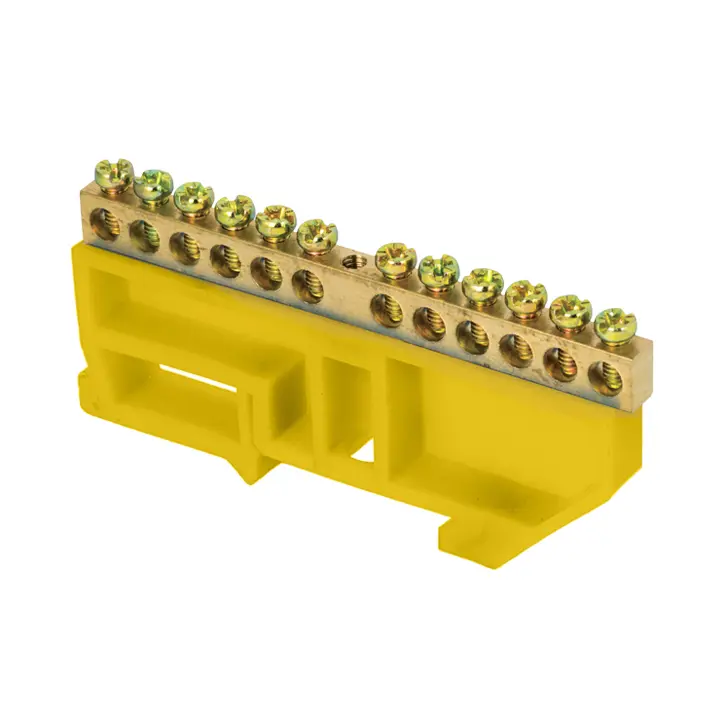 Шина нулевая на DIN-рейку, желтый изолятор, 12 отверстий (6х9мм) ЭКФ