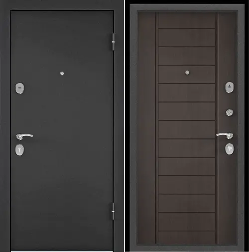 Дверь металлическая темно-серый букле графит,левая,МДФ дуб угольный С6-9,фурн.хром 950*2050*70 (2мм)