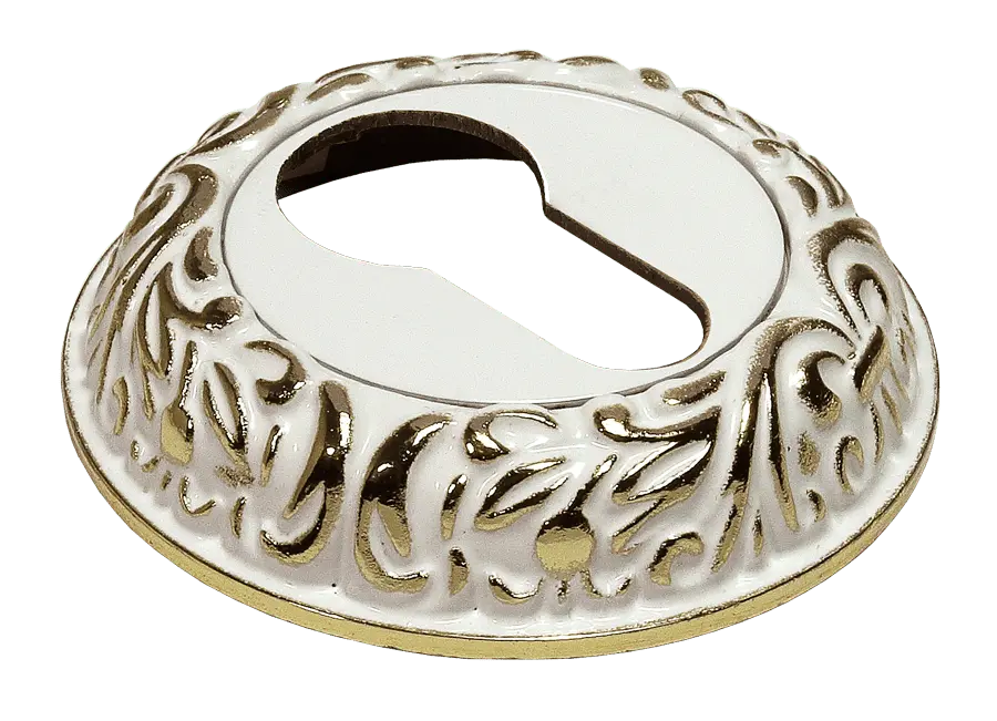 Накладка на ключевой цилиндр круглая белая эмаль/золото Морелли