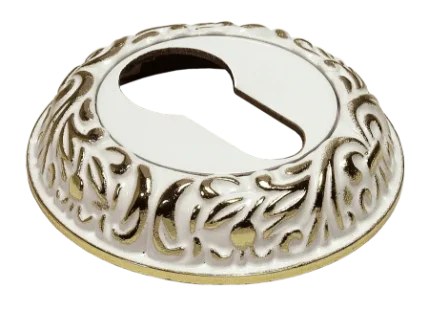 Накладка на ключевой цилиндр круглая белая эмаль/золото Морелли