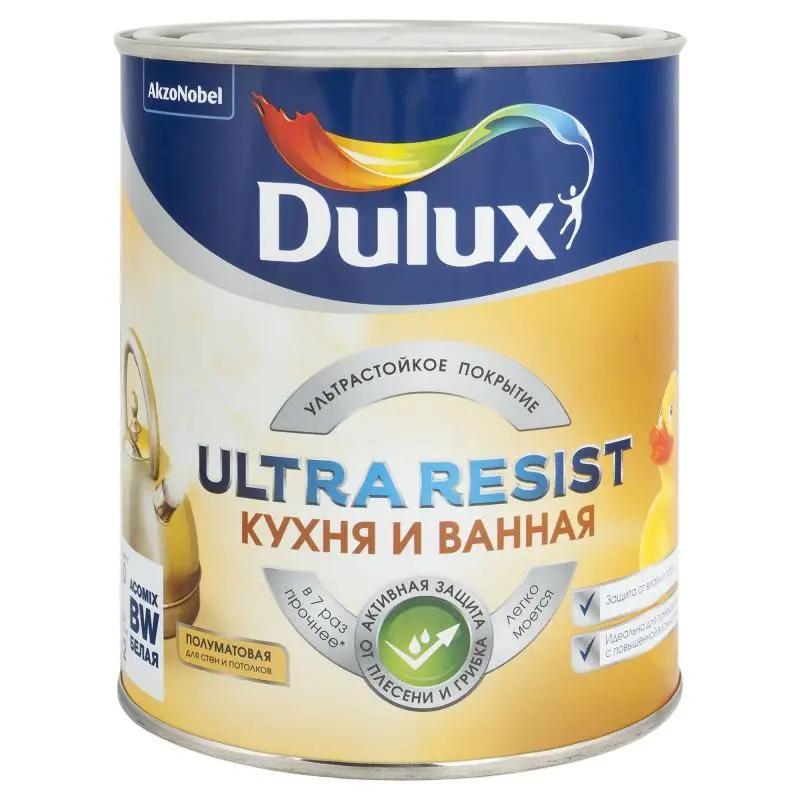 Краска в/д для кухни и ванной, п/матовая Dulux Ultra Resist BС 2,25 л AkzoNobel