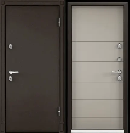 Дверь металлическая букле коричневый,левая,МДФ бетон известковый S20-22,фурн.хром 950*2050*70 (2мм)