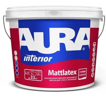 Краска в/д для стен и потолков моющаяся матовая "Aura Mattlatex" основа TR 2,7 л ЭСКАРО